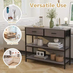 Costway Table console d'entrée pour canapé avec tiroirs en tissu pliables pour salon, gris/marron rustique