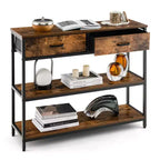 Costway Table console d'entrée pour canapé avec tiroirs en tissu pliables pour salon, gris/marron rustique