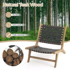 Costway Chaise longue moderne en bois de teck avec dossier et assise tissés en nylon, fauteuil de lecture confortable Marron/Noir