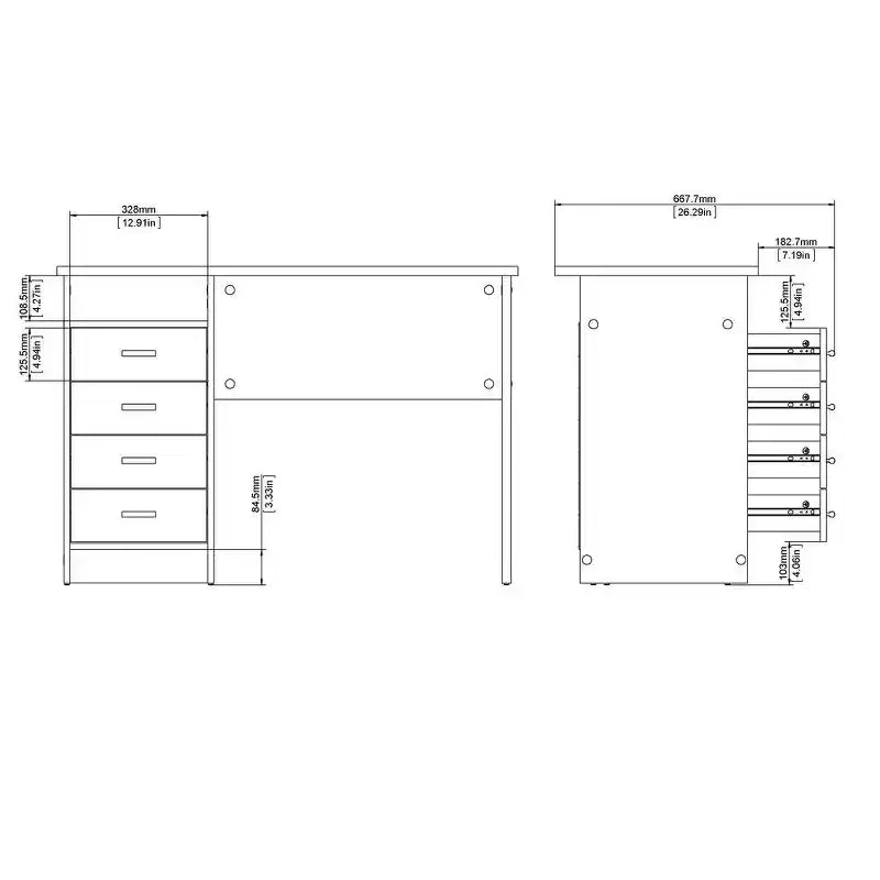 Tvilum, Bureau Warner 4 tiroirs, motif bois clair