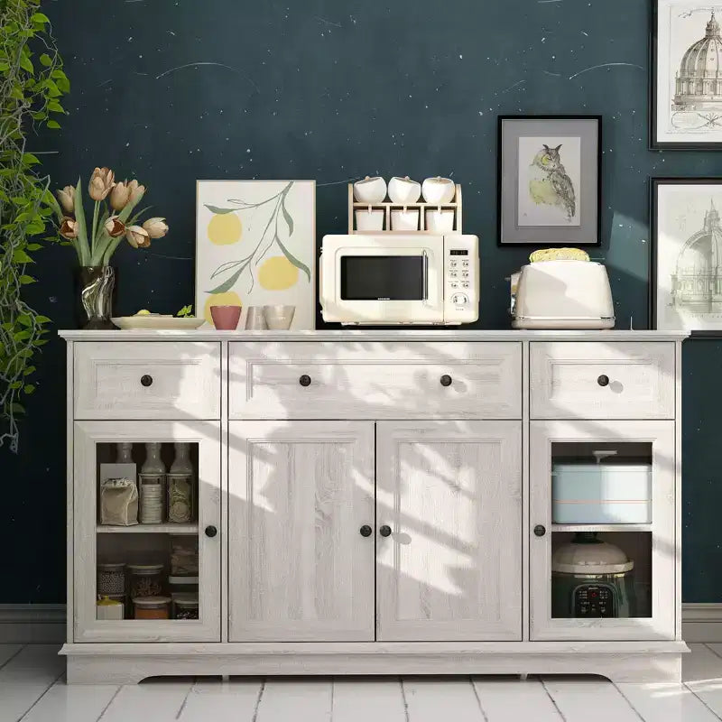 Buffet Famapy gris à 4 portes avec 3 tiroirs de rangement
