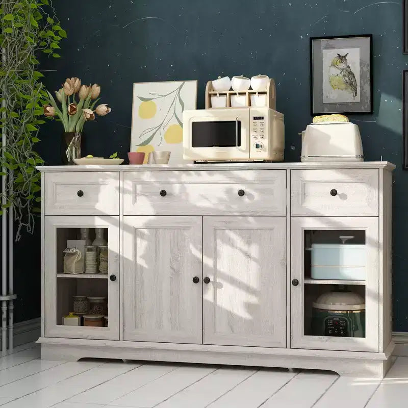 Buffet Famapy gris à 4 portes avec 3 tiroirs de rangement
