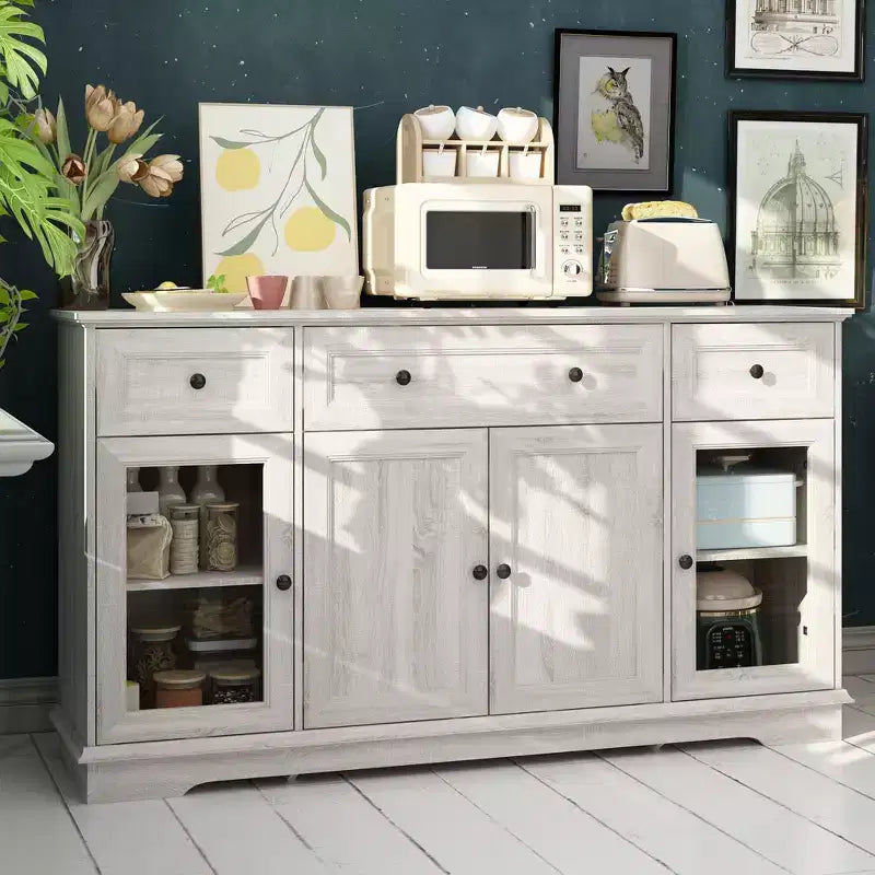 Buffet Famapy gris à 4 portes avec 3 tiroirs de rangement