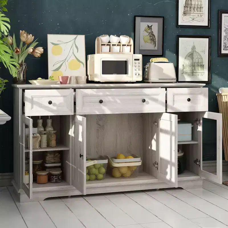 Buffet Famapy gris à 4 portes avec 3 tiroirs de rangement