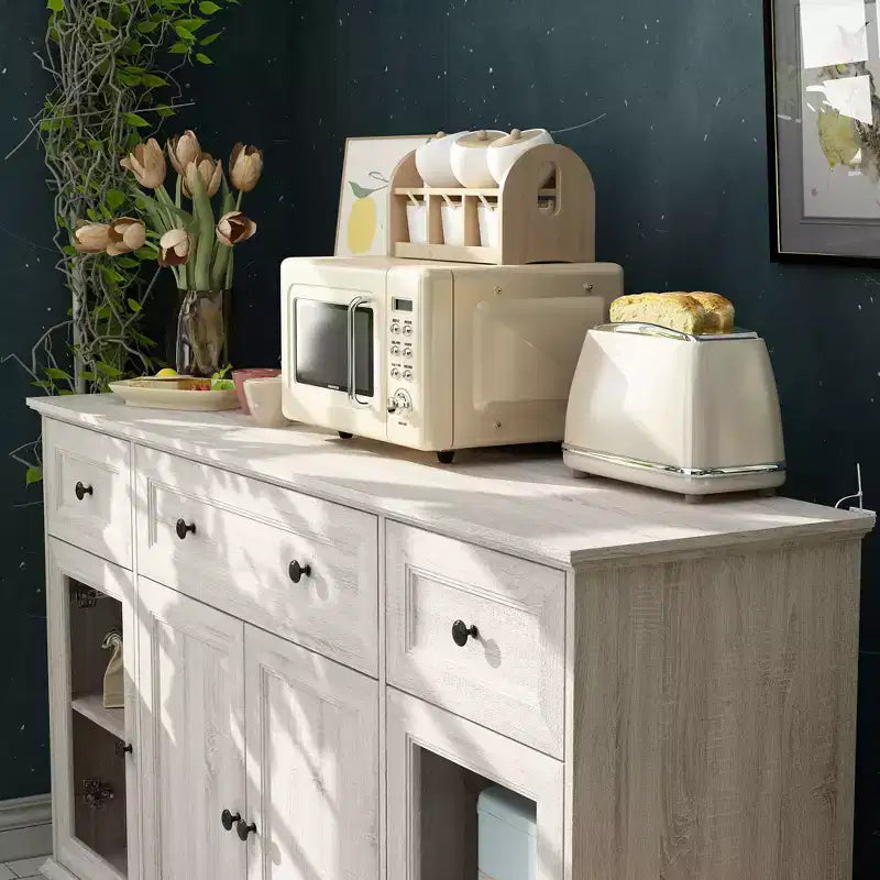 Buffet Famapy gris à 4 portes avec 3 tiroirs de rangement
