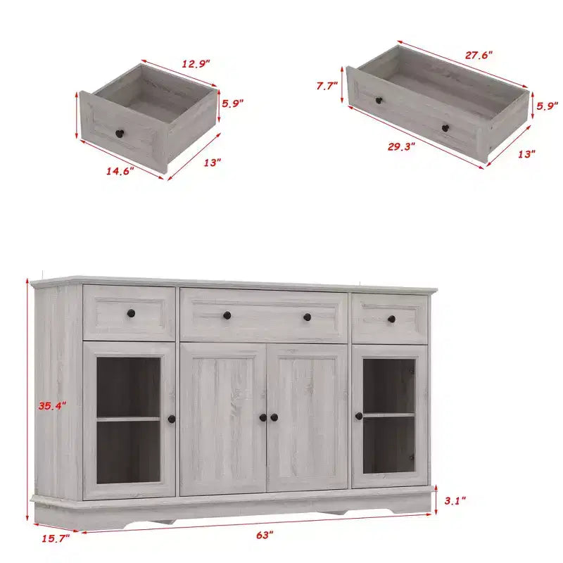 Buffet Famapy gris à 4 portes avec 3 tiroirs de rangement