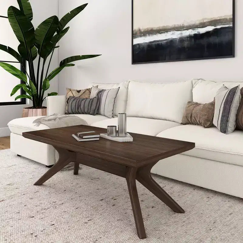 Plank+Beam Solid Wood Cross Leg Rectangular Coffee Table, 48 Coffee Table for Living Room