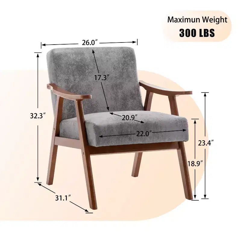 Fauteuil en Velours Accent, Chaises Modernes du Milieu du Siècle avec Dossier Ergonomique, Fauteuil de Lecture Individuel avec Cadre en Bois Massif pour Salon