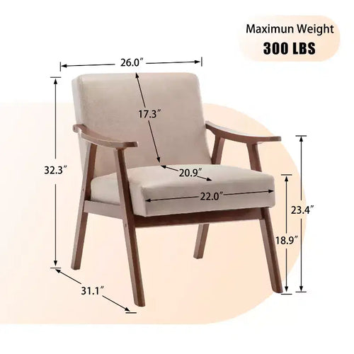 Fauteuil en Velours Accent, Chaises Modernes du Milieu du Siècle avec Dossier Ergonomique, Fauteuil de Lecture Individuel avec Cadre en Bois Massif pour Salon