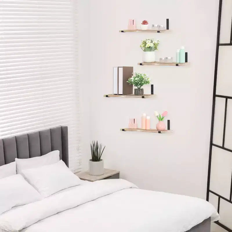 Lot de 4 étagères flottantes murales en bois, 40 x 15 cm, pour salle de bain, chambre, salon, cuisine