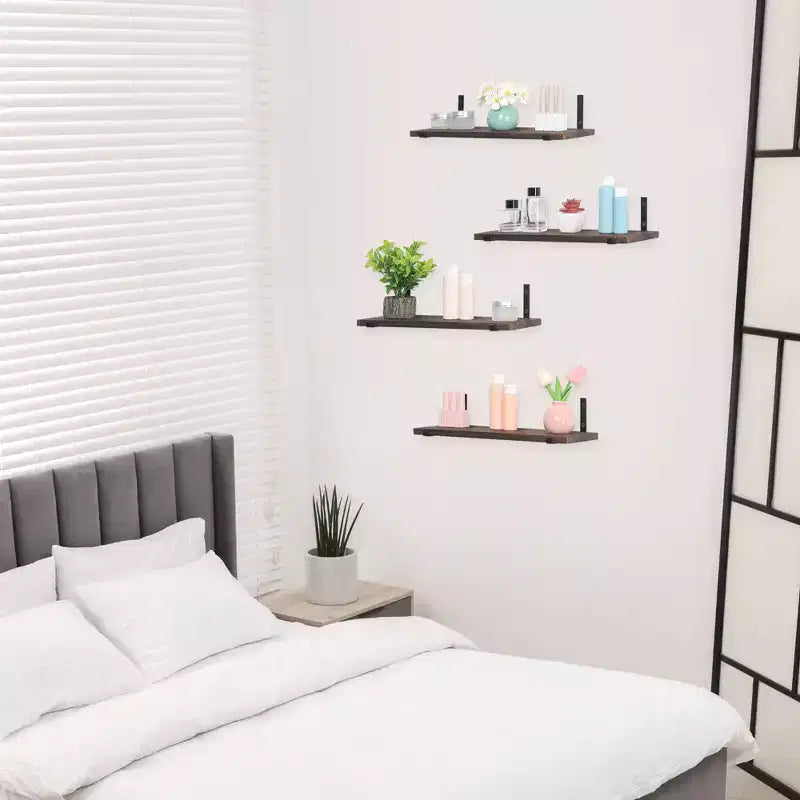 Lot de 4 étagères flottantes murales en bois, 40 x 15 cm, pour salle de bain, chambre, salon, cuisine