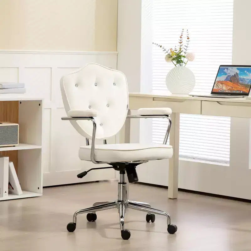HOMCOM Chaise de bureau mignonne, Fauteuil d'ordinateur en velours avec capitonnage à boutons, Chaise de bureau pivotante