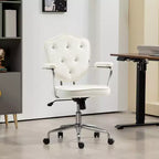 HOMCOM Chaise de bureau mignonne, Fauteuil d'ordinateur en velours avec capitonnage à boutons, Chaise de bureau pivotante