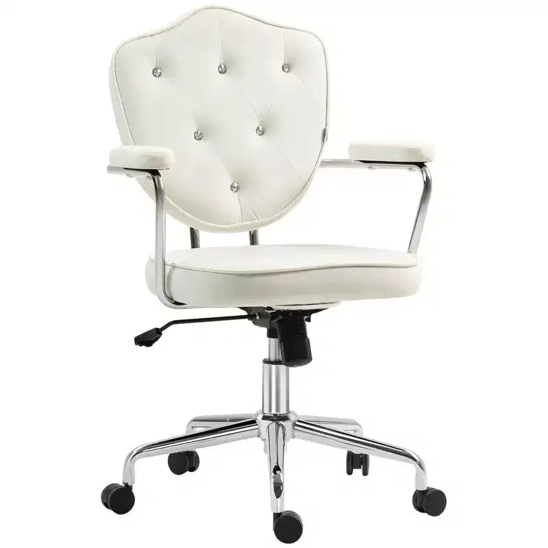 HOMCOM Chaise de bureau mignonne, Fauteuil d'ordinateur en velours avec capitonnage à boutons, Chaise de bureau pivotante