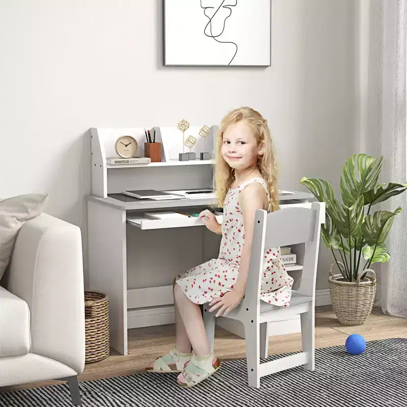 Ensemble bureau et chaise pour enfants Qaba avec rangements, bureau d'étude avec chaise pour enfants de 5 à 8 ans