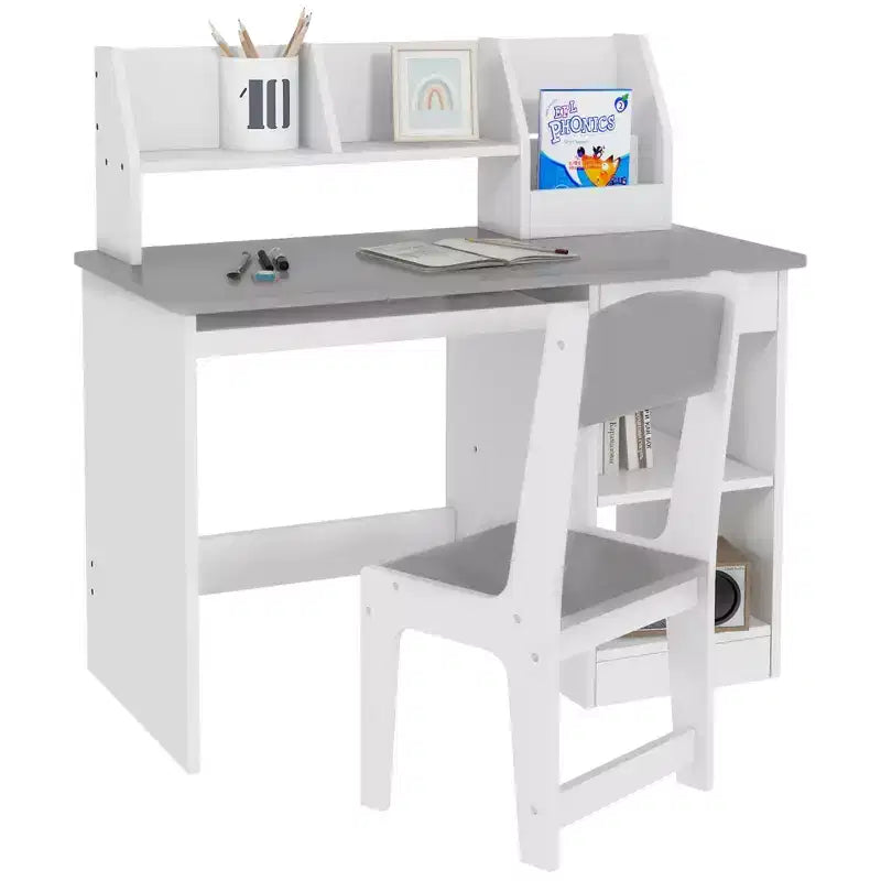 Ensemble bureau et chaise pour enfants Qaba avec rangements, bureau d'étude avec chaise pour enfants de 5 à 8 ans