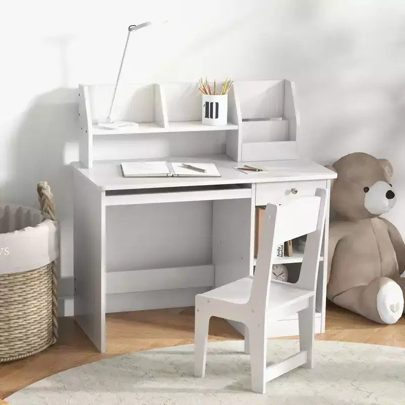 Ensemble bureau et chaise pour enfants Qaba avec rangements, bureau d'étude avec chaise pour enfants de 5 à 8 ans