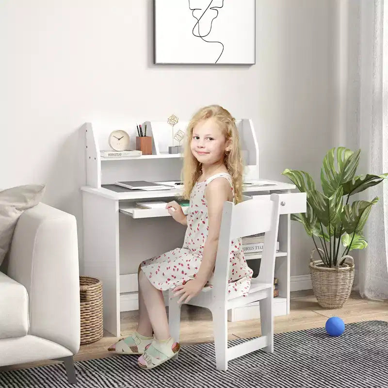 Ensemble bureau et chaise pour enfants Qaba avec rangements, bureau d'étude avec chaise pour enfants de 5 à 8 ans