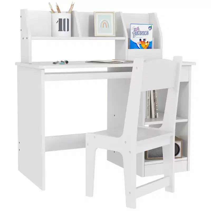 Ensemble bureau et chaise pour enfants Qaba avec rangements, bureau d'étude avec chaise pour enfants de 5 à 8 ans