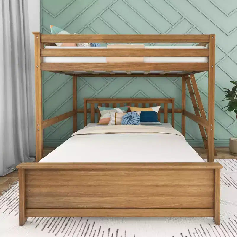 Lit superposé Max & Lily, cadre de lit superposé en L complet sur grand lit pour enfants avec échelle à l'extrémité, lit superposé en bois massif pour enfants, aucun sommier tapissier requis