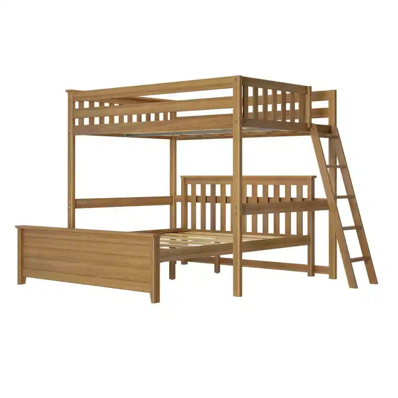 Lit superposé Max & Lily, cadre de lit superposé en L complet sur grand lit pour enfants avec échelle à l'extrémité, lit superposé en bois massif pour enfants, aucun sommier tapissier requis