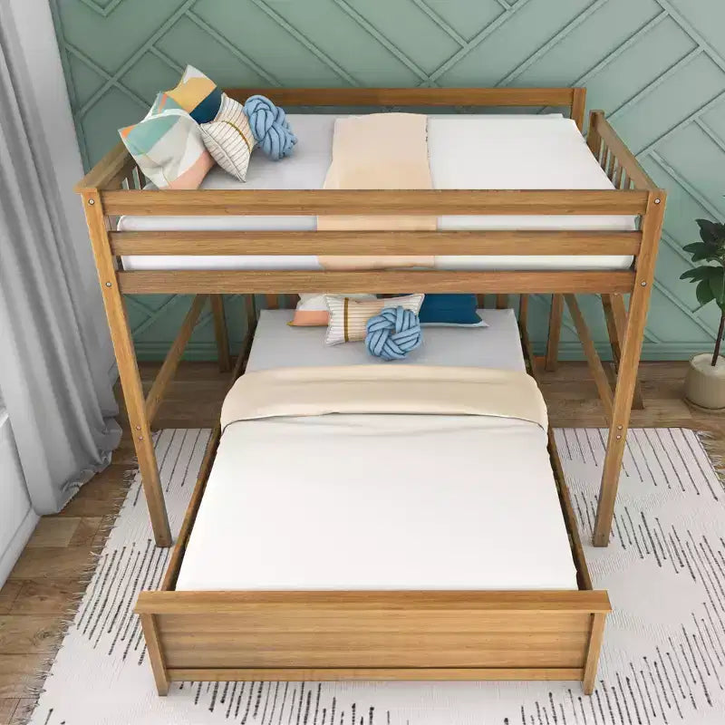 Lit superposé Max & Lily, cadre de lit superposé en L complet sur grand lit pour enfants avec échelle à l'extrémité, lit superposé en bois massif pour enfants, aucun sommier tapissier requis