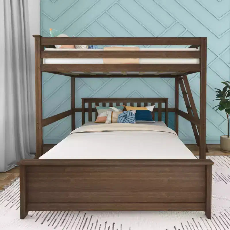 Lit superposé Max & Lily, cadre de lit superposé en L complet sur grand lit pour enfants avec échelle à l'extrémité, lit superposé en bois massif pour enfants, aucun sommier tapissier requis