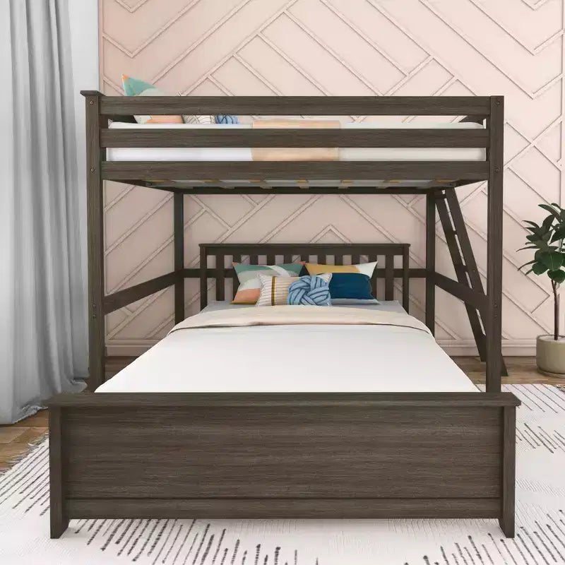 Lit superposé Max & Lily, cadre de lit superposé en L complet sur grand lit pour enfants avec échelle à l'extrémité, lit superposé en bois massif pour enfants, aucun sommier tapissier requis
