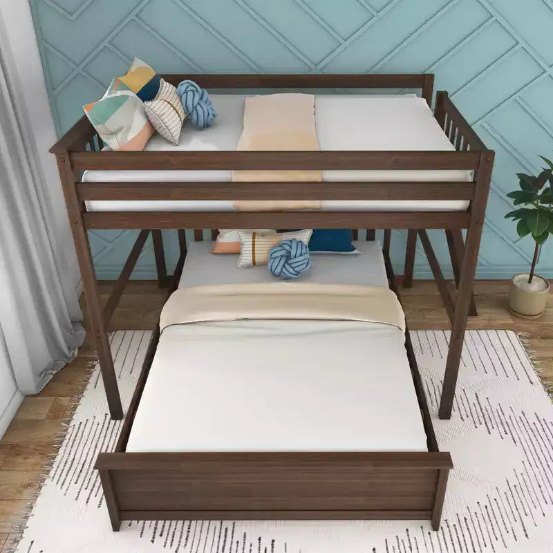 Lit superposé Max & Lily, cadre de lit superposé en L complet sur grand lit pour enfants avec échelle à l'extrémité, lit superposé en bois massif pour enfants, aucun sommier tapissier requis