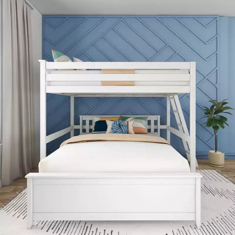 Lit superposé Max & Lily, cadre de lit superposé en L complet sur grand lit pour enfants avec échelle à l'extrémité, lit superposé en bois massif pour enfants, aucun sommier tapissier requis