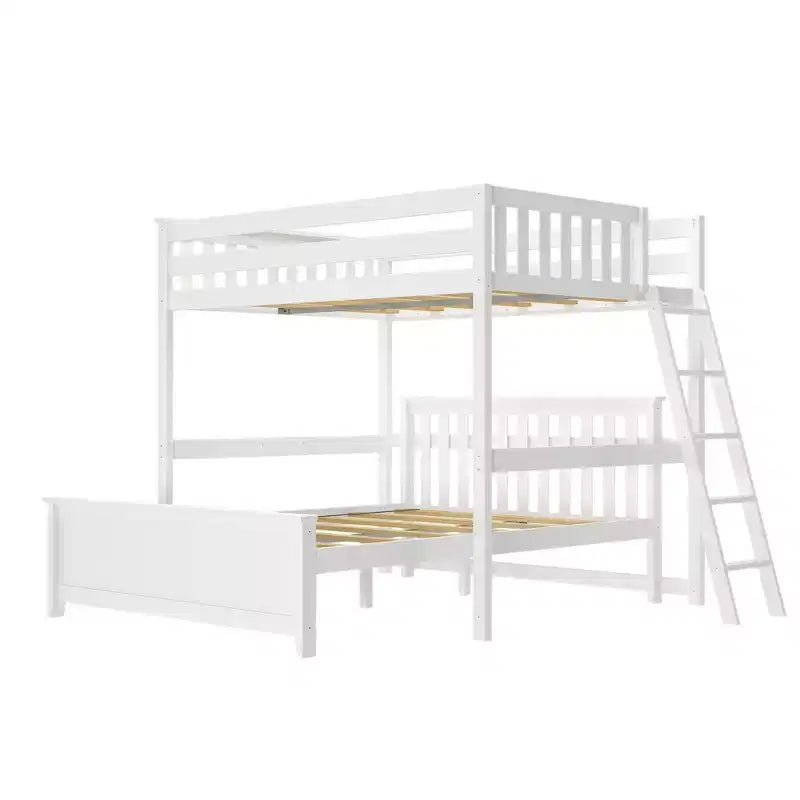 Lit superposé Max & Lily, cadre de lit superposé en L complet sur grand lit pour enfants avec échelle à l'extrémité, lit superposé en bois massif pour enfants, aucun sommier tapissier requis