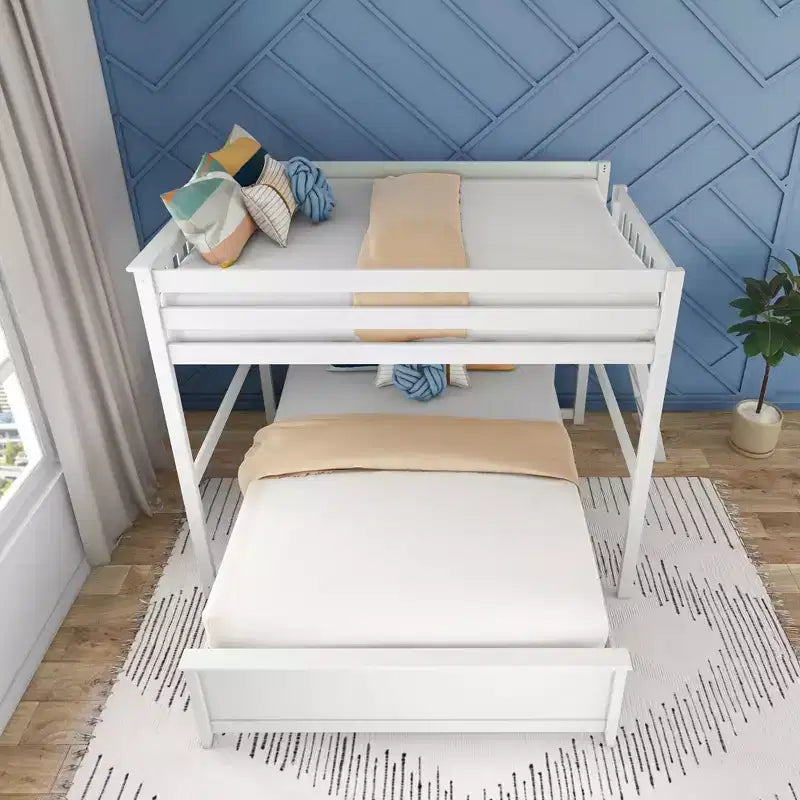 Lit superposé Max & Lily, cadre de lit superposé en L complet sur grand lit pour enfants avec échelle à l'extrémité, lit superposé en bois massif pour enfants, aucun sommier tapissier requis
