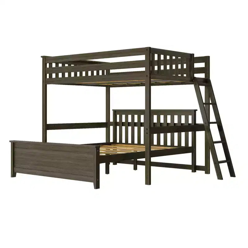 Lit superposé Max & Lily, cadre de lit superposé en L complet sur grand lit pour enfants avec échelle à l'extrémité, lit superposé en bois massif pour enfants, aucun sommier tapissier requis
