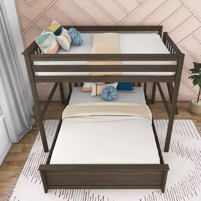 Lit superposé Max & Lily, cadre de lit superposé en L complet sur grand lit pour enfants avec échelle à l'extrémité, lit superposé en bois massif pour enfants, aucun sommier tapissier requis