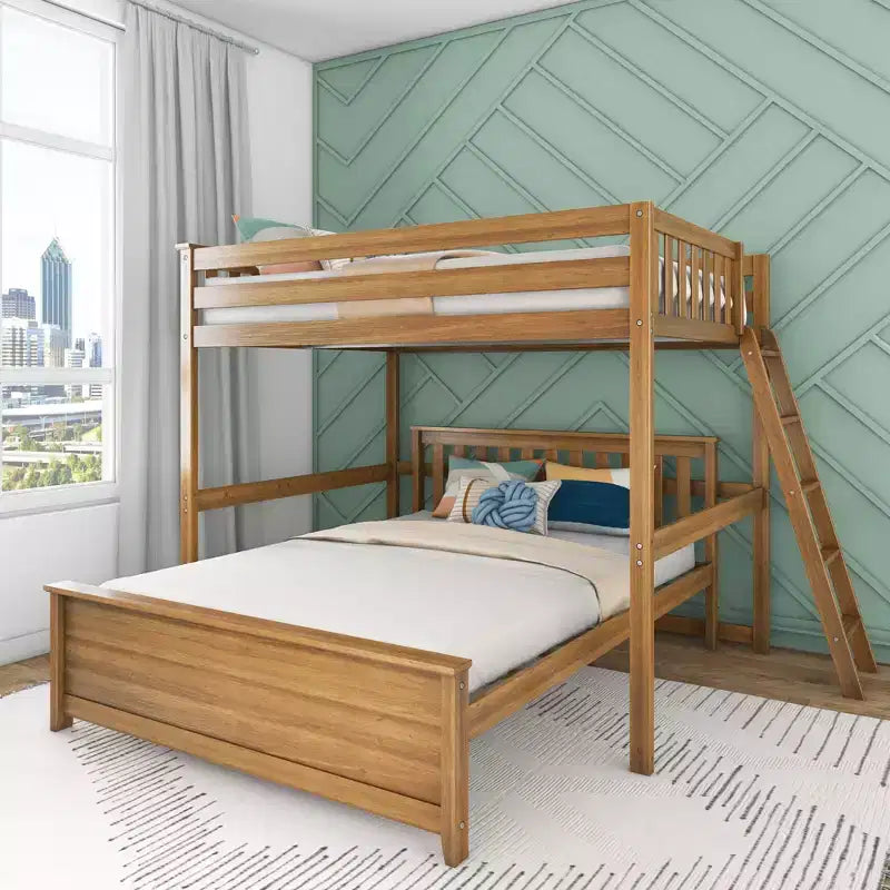 Lit superposé Max & Lily, cadre de lit superposé en L complet sur grand lit pour enfants avec échelle à l'extrémité, lit superposé en bois massif pour enfants, aucun sommier tapissier requis