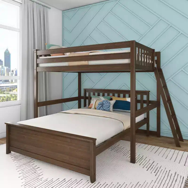 Lit superposé Max & Lily, cadre de lit superposé en L complet sur grand lit pour enfants avec échelle à l'extrémité, lit superposé en bois massif pour enfants, aucun sommier tapissier requis