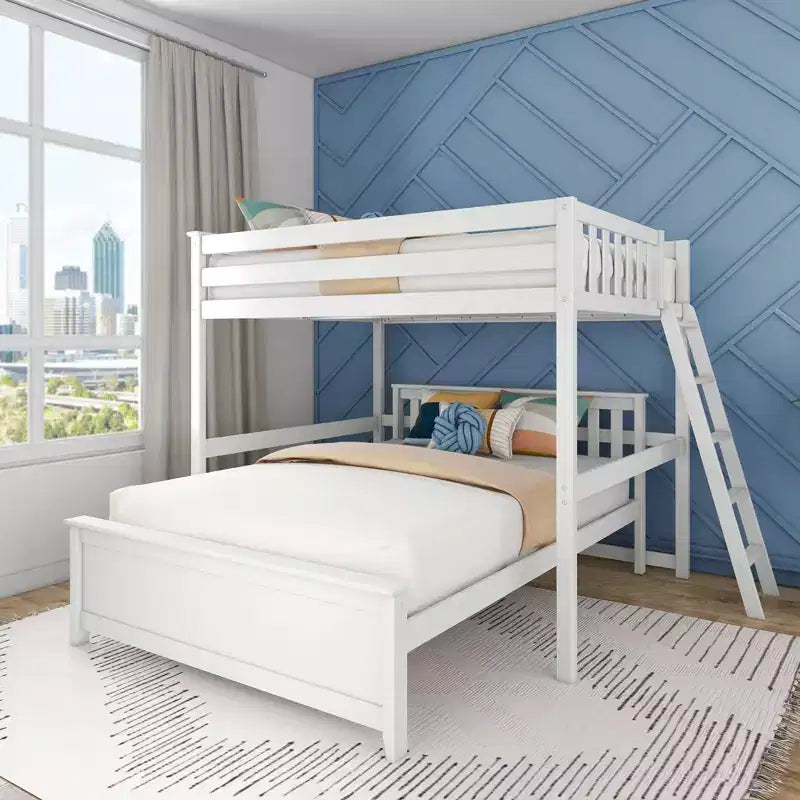 Max & Lily Bunk Bed, L Shaped Full-Over-Queen Bed Frame for Kids with Ladder on End, Solid Wood Bunk Bed for Kids, No Box Spring Needed