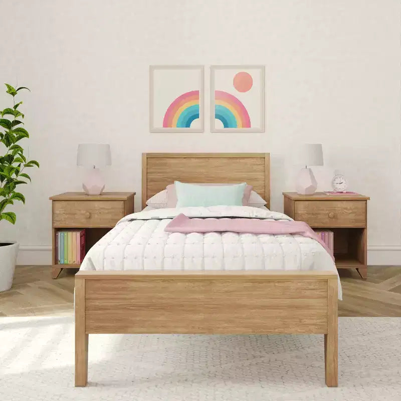 Cadre de lit jumeau Max & Lily, plateforme classique en bois massif avec tête de lit à panneaux pour enfants