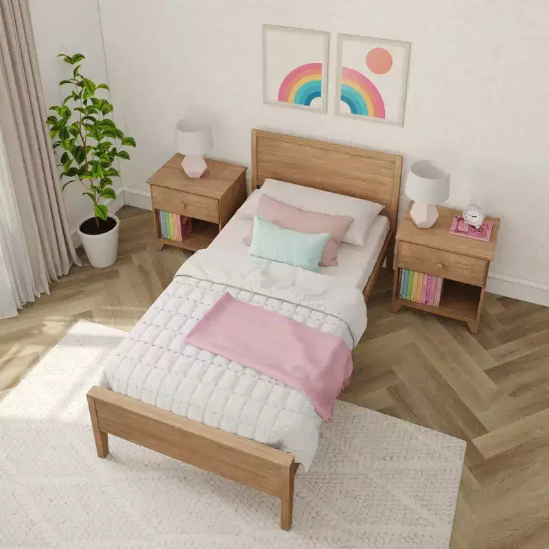 Cadre de lit jumeau Max & Lily, plateforme classique en bois massif avec tête de lit à panneaux pour enfants