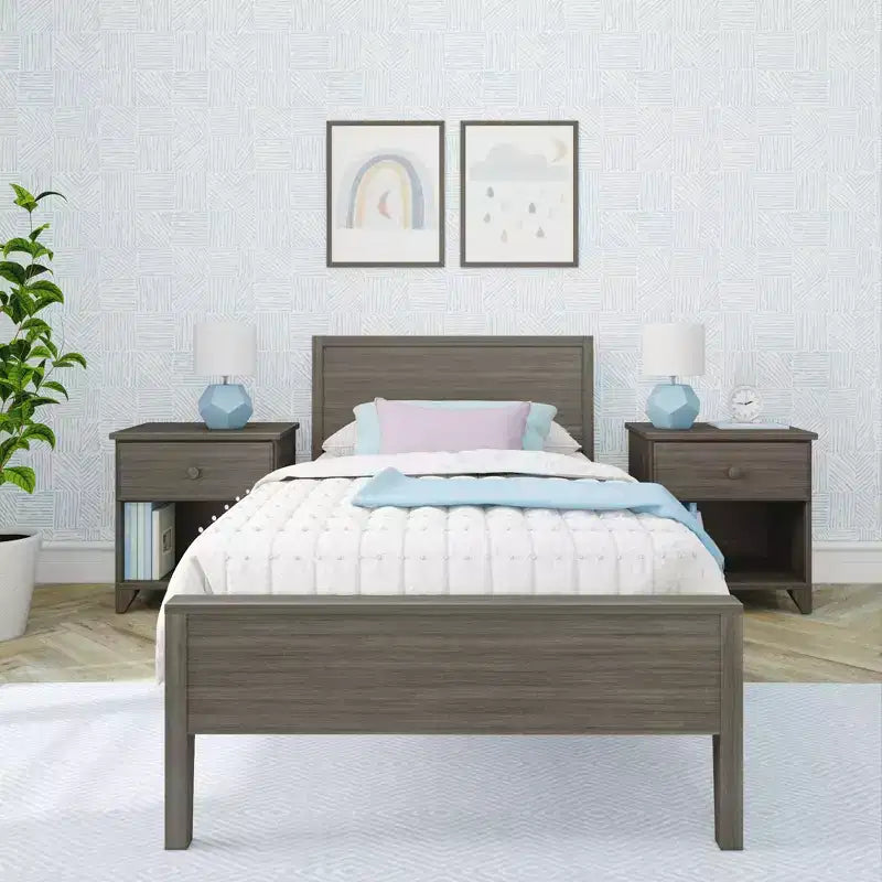 Cadre de lit jumeau Max & Lily, plateforme classique en bois massif avec tête de lit à panneaux pour enfants