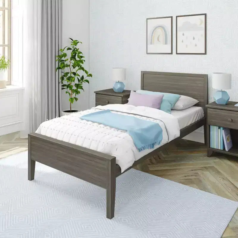 Cadre de lit jumeau Max & Lily, plateforme classique en bois massif avec tête de lit à panneaux pour enfants