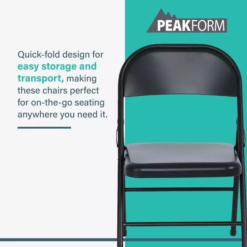 Chaise pliante Peakform en acier avec traverses et embouts de protection pour salles d'étude, conférences et bureaux, noir, lot de 6