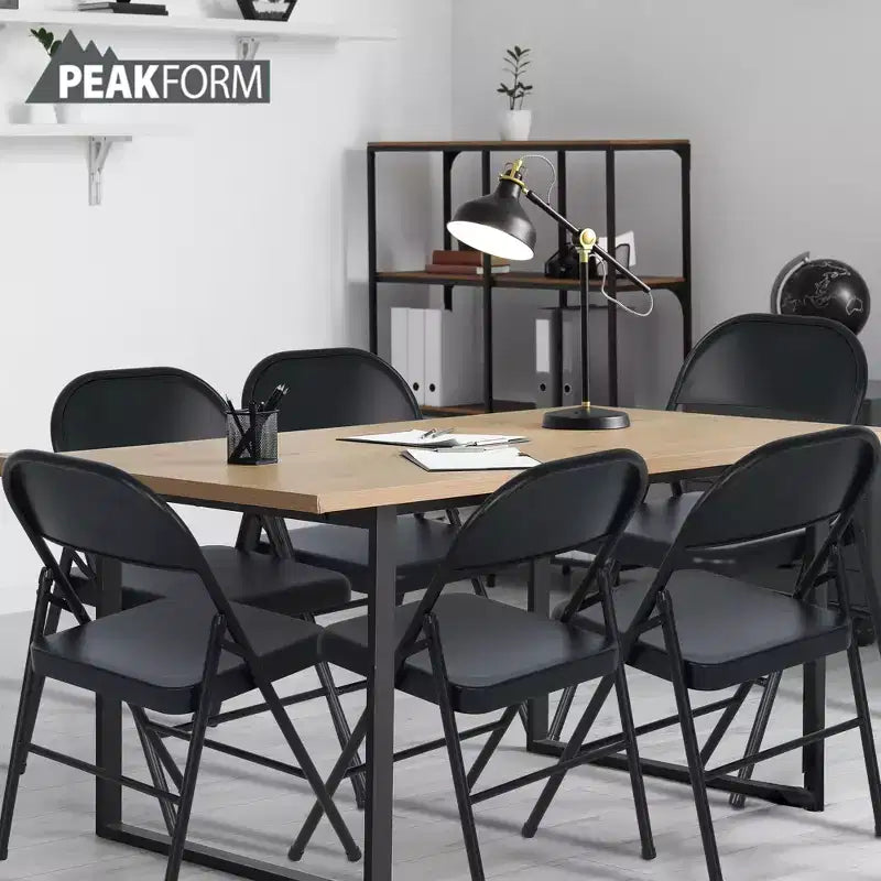 Chaise pliante Peakform en acier avec traverses et embouts de protection pour salles d'étude, conférences et bureaux, noir, lot de 6