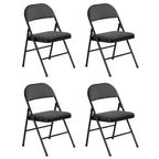 Peakform Folding Vinyl Padded Chair with Comfortable Seat Cushion, Compact, Lightweight, Easy Storage, 4 Pack, Gray Design, Black Frame