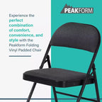 Chaise pliante Peakform en vinyle rembourré avec coussin d'assise confortable, compacte, légère, rangement facile, lot de 4, design gris, cadre noir