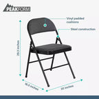 Chaise pliante Peakform en vinyle rembourré avec coussin d'assise confortable, compacte, légère, rangement facile, lot de 4, design gris, cadre noir