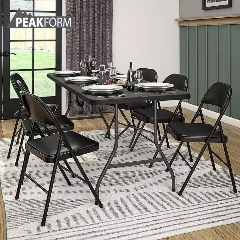 Chaise pliante Peakform en vinyle rembourré avec coussin d'assise confortable, compacte, légère, rangement facile, lot de 4, design gris, cadre noir