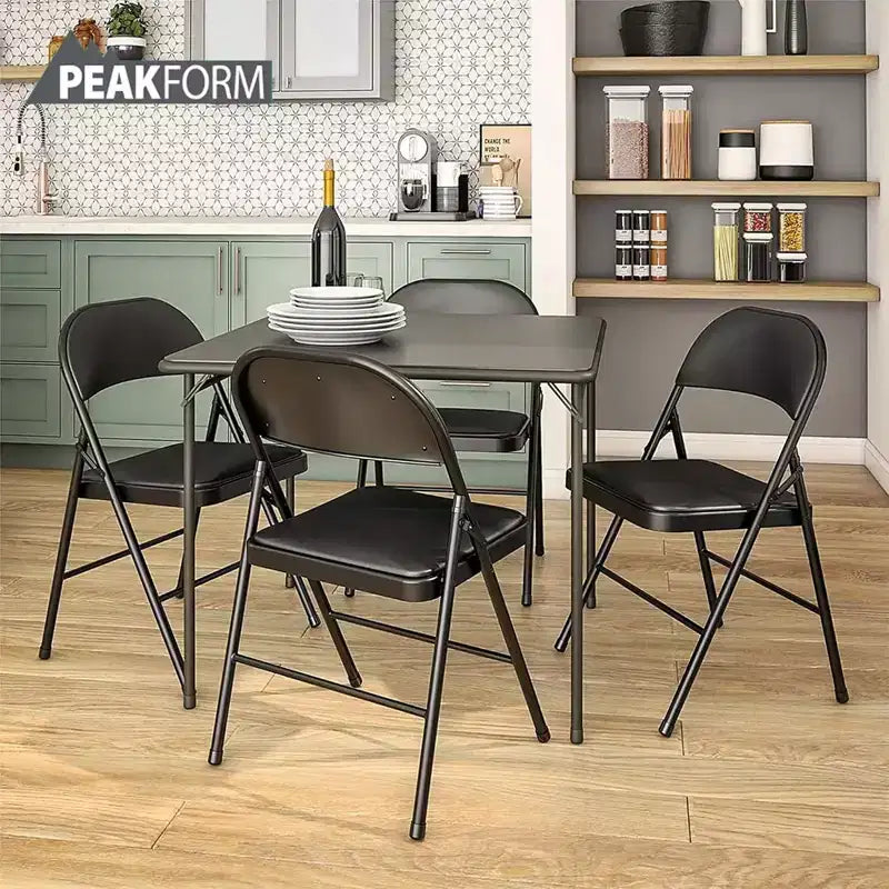 Chaise pliante Peakform en vinyle rembourré avec coussin d'assise confortable, compacte, légère, rangement facile, lot de 4, design gris, cadre noir