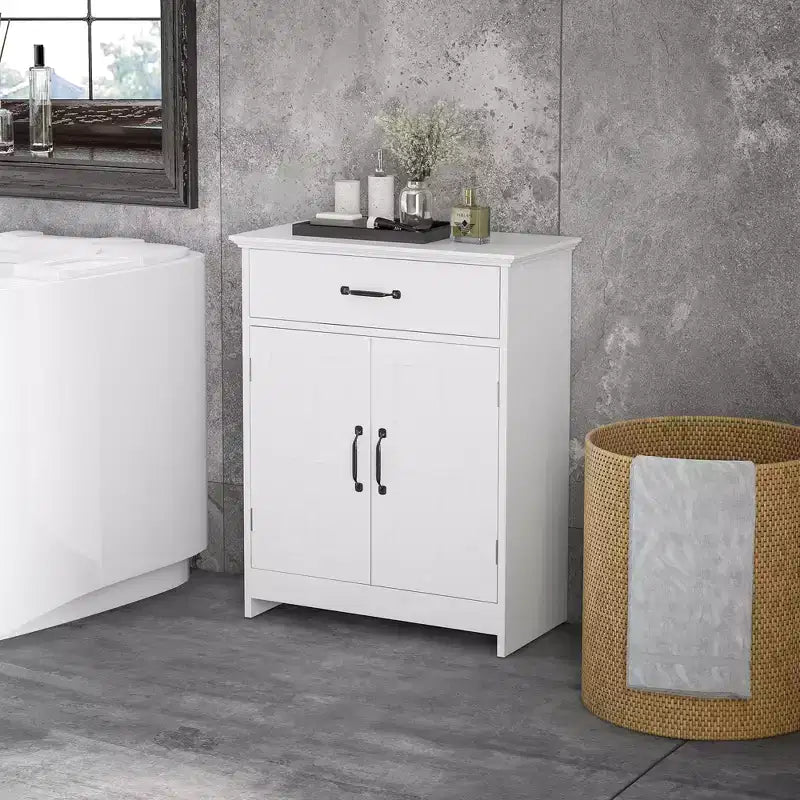 Meuble de salle de bain autoportant kleankin, armoire de rangement de salle de bain moderne avec tiroir de rangement, 2 portes et étagère réglable, blanc