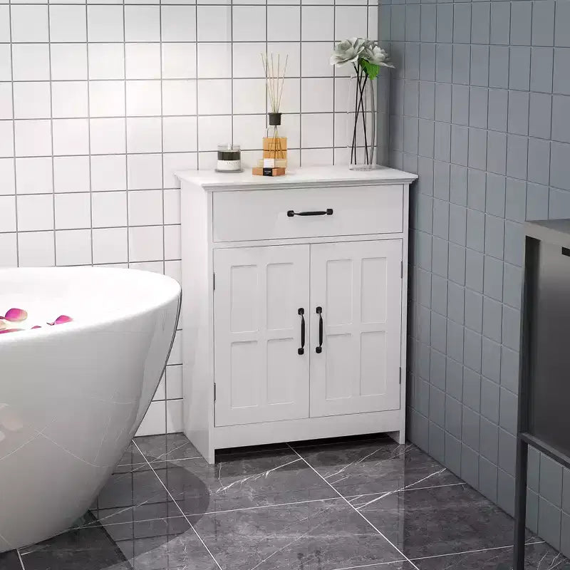 Meuble de salle de bain autoportant kleankin, armoire de rangement de salle de bain moderne avec tiroir de rangement, 2 portes et étagère réglable, blanc